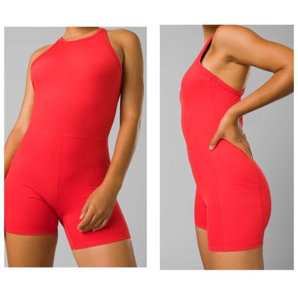 Prana Womens Becksa Shortie Athletic Romper MEDIUM Carmine Red Heather - Picture 2 of 10